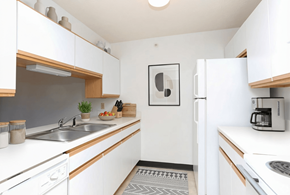 Auburn apartment for rent - A kitchen with white cabinets and a grey floor mat.