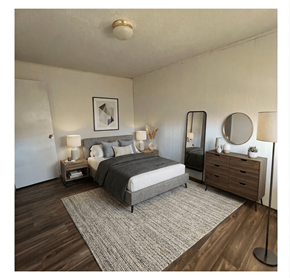 Linden apartment for rent - A bedroom with a bed, nightstands, and a dresser.
