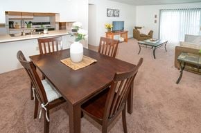 Warsaw apartment for rent - Living Room With Dining Area at Kuder Estates Apartments, MRD Conventional, Warsaw, IN