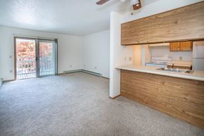 Lexington apartment for rent - an empty living room with a kitchen and a sliding glass door