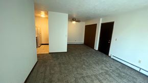 Kingston apartment for rent - an empty living room with white walls and a gray carpet