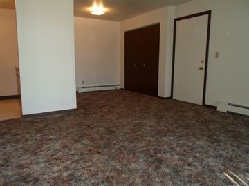 Mackinaw City apartment for rent - an empty living room with a carpet and two doors