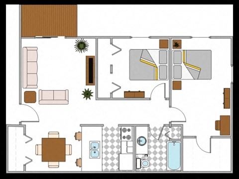 Floor plan for 2 beds, 1 bath, 960 sqft