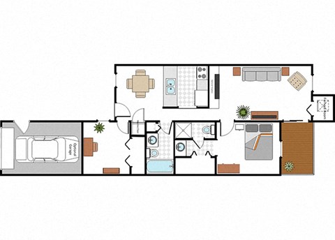 Floor plan for 2 beds, 2 baths, 1000 sqft