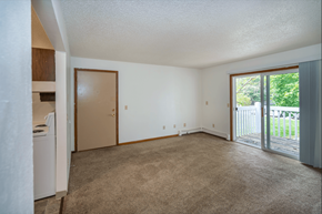 Paw Paw apartment for rent - an empty living room with a sliding glass door to a patio