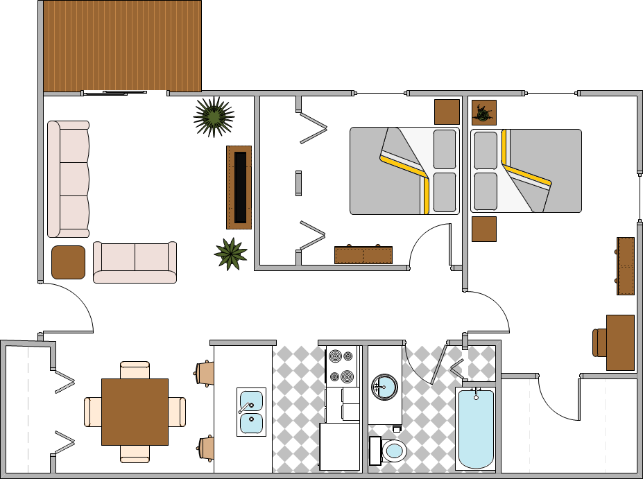 Floor plan for 2 beds, 1 bath, 960 sqft