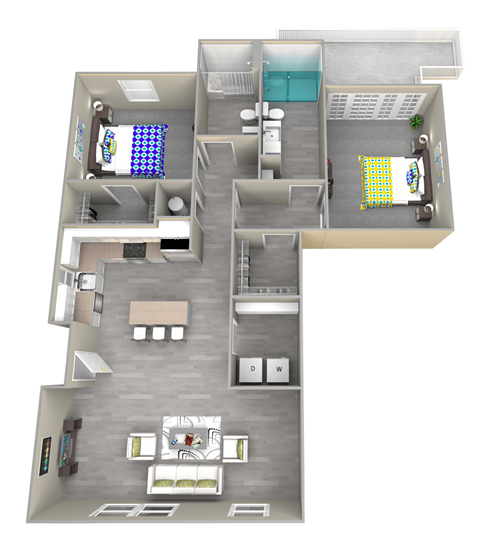Floor plan for 2 beds, 2 baths, 1527 sqft