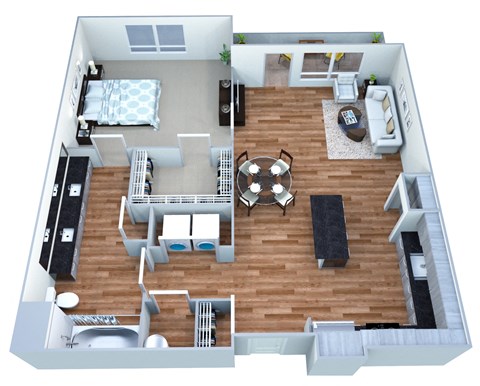 Floor plan for 1 bed, 1 bath, 880 sqft