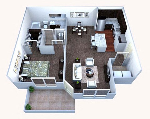 Floor plan for 1 bed, 1 bath, 810 sqft