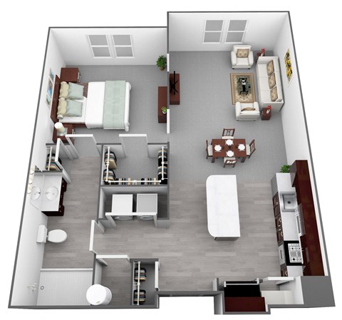 Floor plan for 1 bed, 1 bath, 765 sqft