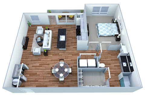 Floor plan for 1 bed, 1 bath, 1007 sqft