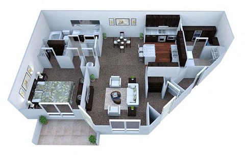 Floor plan for 1 bed, 1 bath, 1097 sqft