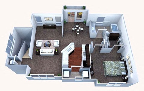 Floor plan for 1 bed, 1 bath, 1193 sqft