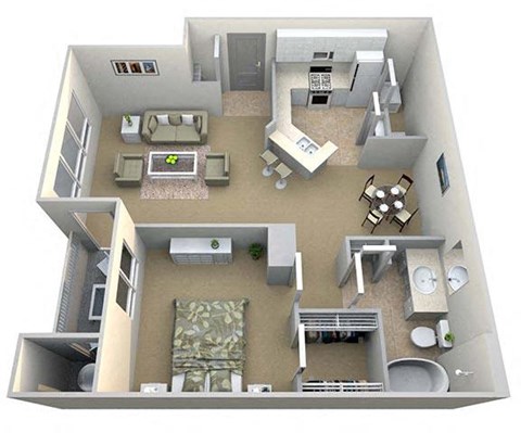 Floor plan for 1 bed, 1 bath, 900 sqft