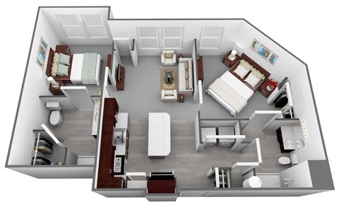 Floor plan for 2 beds, 2 baths, 1000 sqft