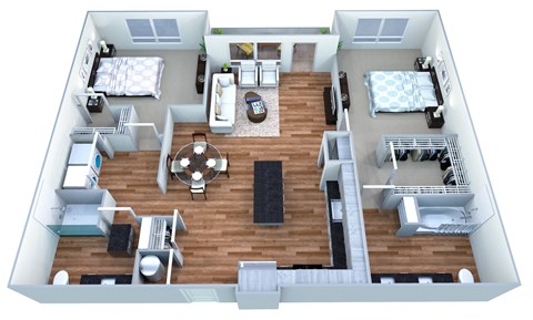 Floor plan for 2 beds, 2 baths, 1156 sqft