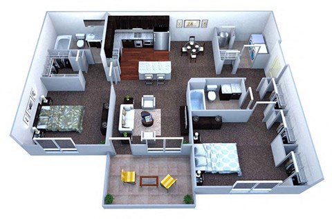 Floor plan for 2 beds, 2 baths, 1164 sqft
