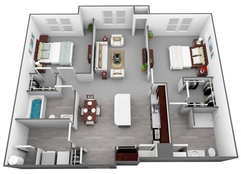 Floor plan for 2 beds, 2 baths, 1015 sqft