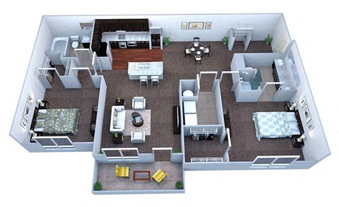 Floor plan for 2 beds, 2 baths, 1251 sqft