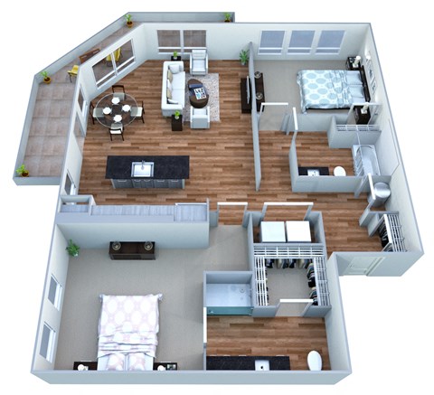 Floor plan for 2 beds, 2 baths, 1484 sqft