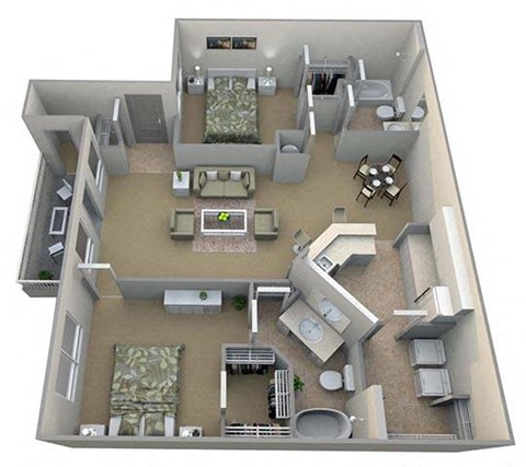 Floor plan for 2 beds, 2 baths, 1337 sqft
