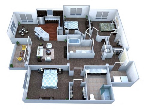 Floor plan for 3 beds, 2 baths, 1454 sqft