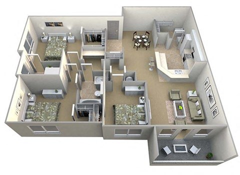 Floor plan for 3 beds, 2 baths, 1635 sqft