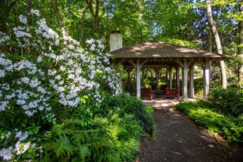 Covered, outdoor fireplace