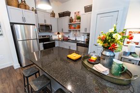 Kennesaw apartment for rent - a kitchen with a granite counter top and stainless steel appliances