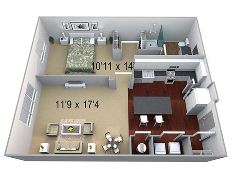 Floor plan for 1 bed, 1 bath, 806 sqft