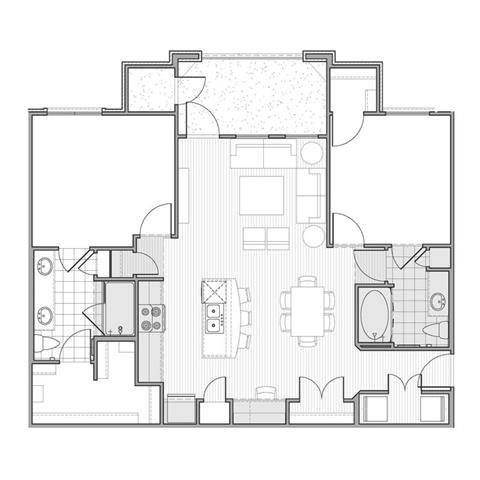 Floor plan for 2 beds, 2 baths, 1104 sqft