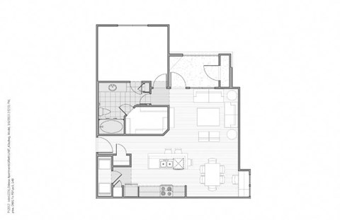 Floor plan for 1 bed, 1 bath, 835 sqft
