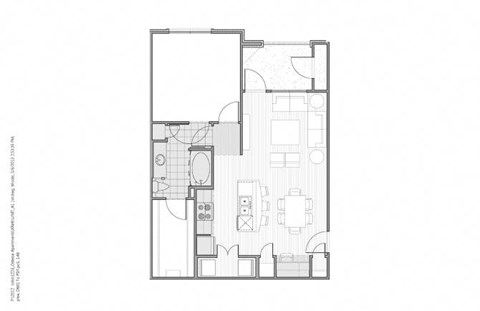 Floor plan for 1 bed, 1 bath, 789 sqft