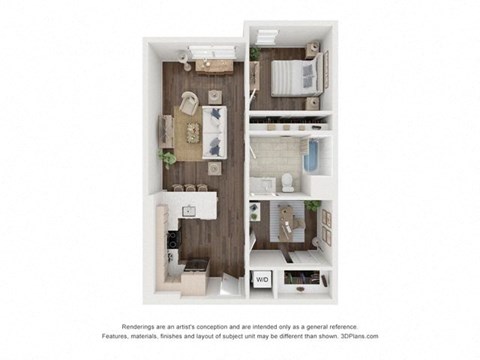 Floor plan for 1 bed, 1 bath, 753 sqft