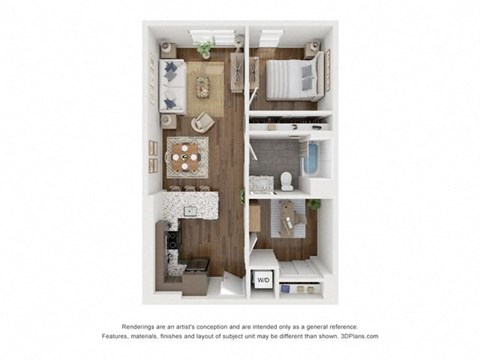 Floor plan for 1 bed, 1 bath, 786 sqft