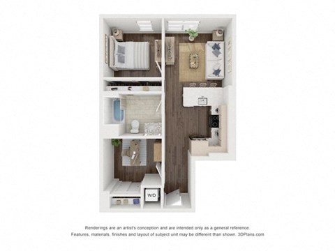 Floor plan for 1 bed, 1 bath, 769 sqft