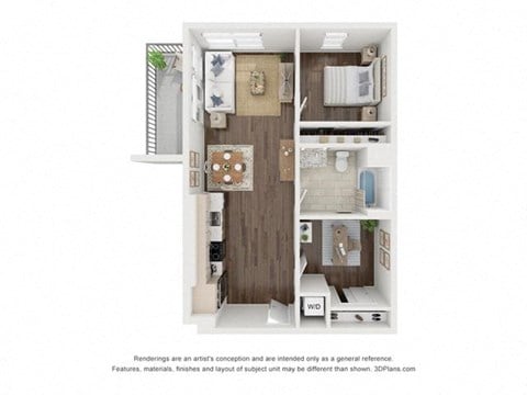 Floor plan for 1 bed, 1 bath, 788 sqft