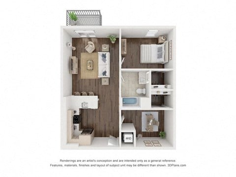 Floor plan for 1 bed, 1 bath, 863 sqft