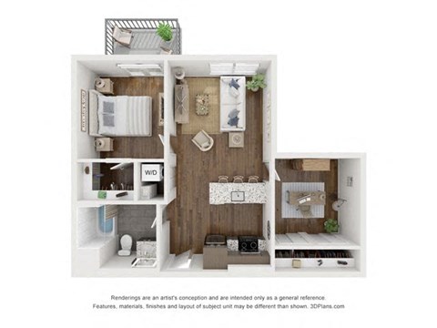 Floor plan for 1 bed, 1 bath, 746 sqft