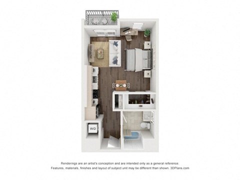 Floor plan for studio, 1 bath, 542 sqft