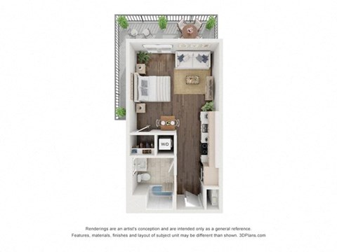 Floor plan for studio, 1 bath, 505 sqft