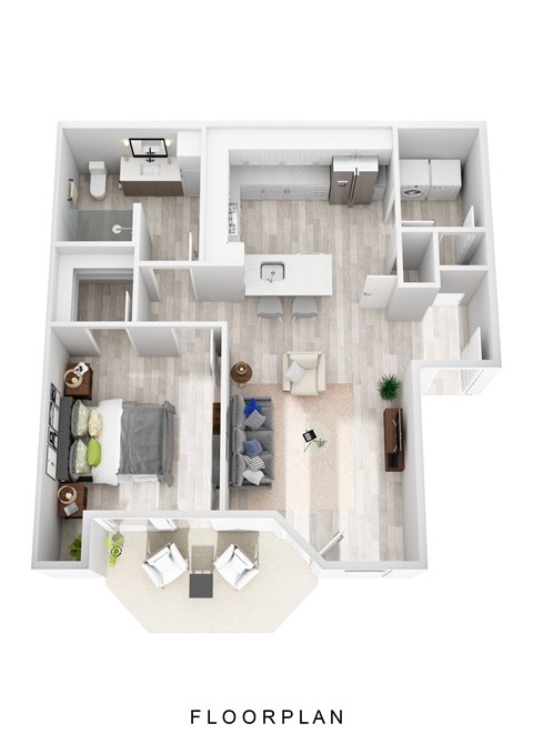 Floor plan for 1 bed, 1 bath, 749 sqft