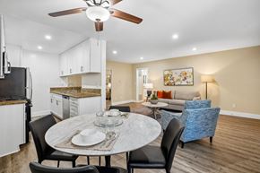 Los Angeles apartment for rent - A modern kitchen with a dining table set for two