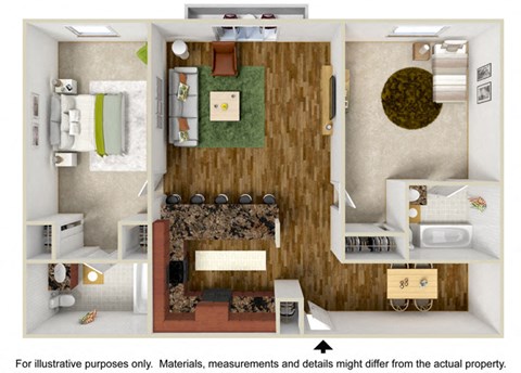Floor plan for 2 beds, 2 baths, 725 sqft