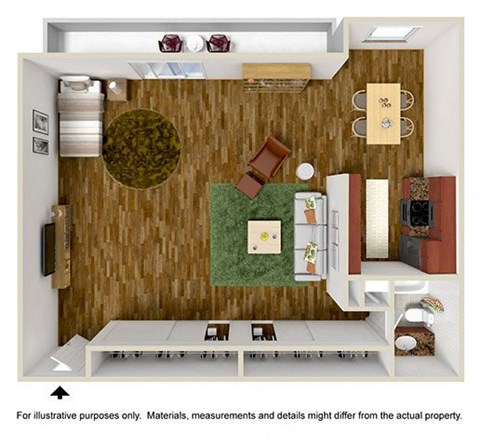 Floor plan for studio, 1 bath, 662 sqft
