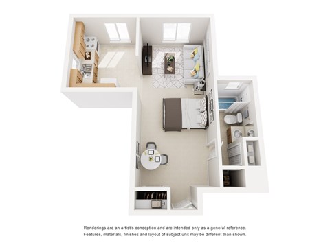 Floor plan for studio, 1 bath, 580 sqft