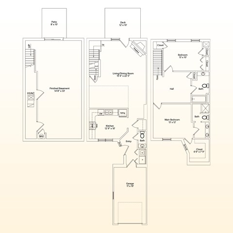 Floor plan for 2 beds, 2.5 baths, 1791 sqft