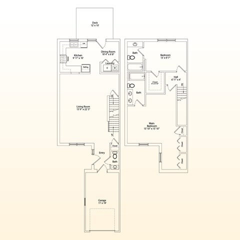 Floor plan for 2 beds, 2.5 baths, 1791 sqft