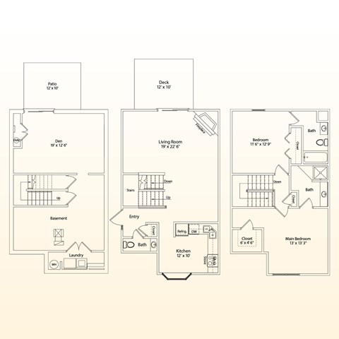 Floor plan for 2 beds, 2.5 baths, 1531 sqft