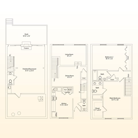 Floor plan for 2 beds, 2.5 baths, 1715 sqft